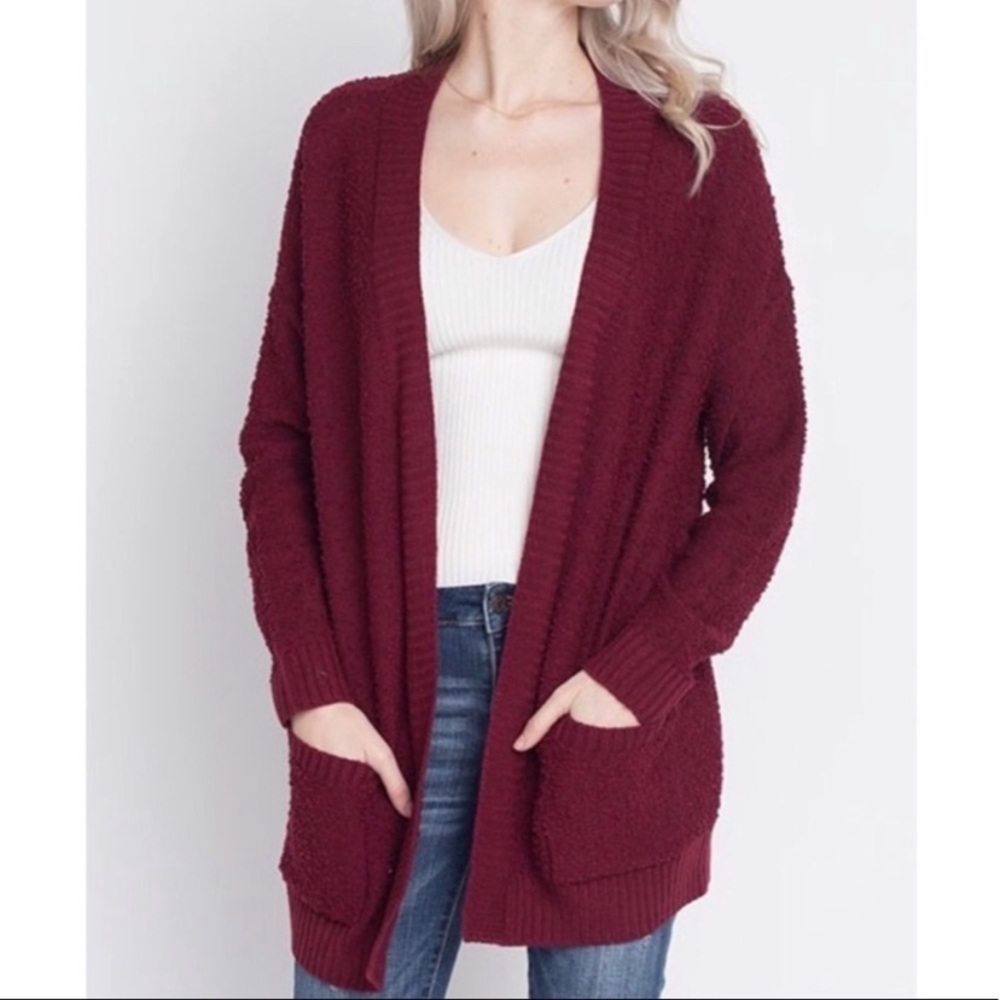 Burgundy popcorn cardigan